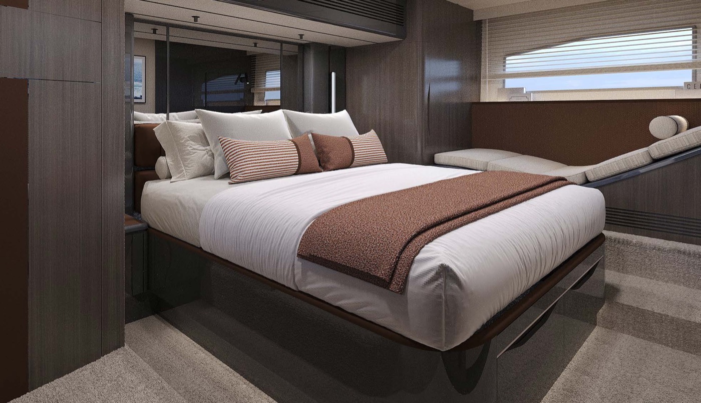 Owner's suite with double berth, hull-side settee and large window