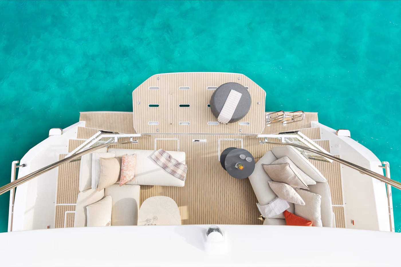 Aerial view of the 53PC aft deck and swim platform