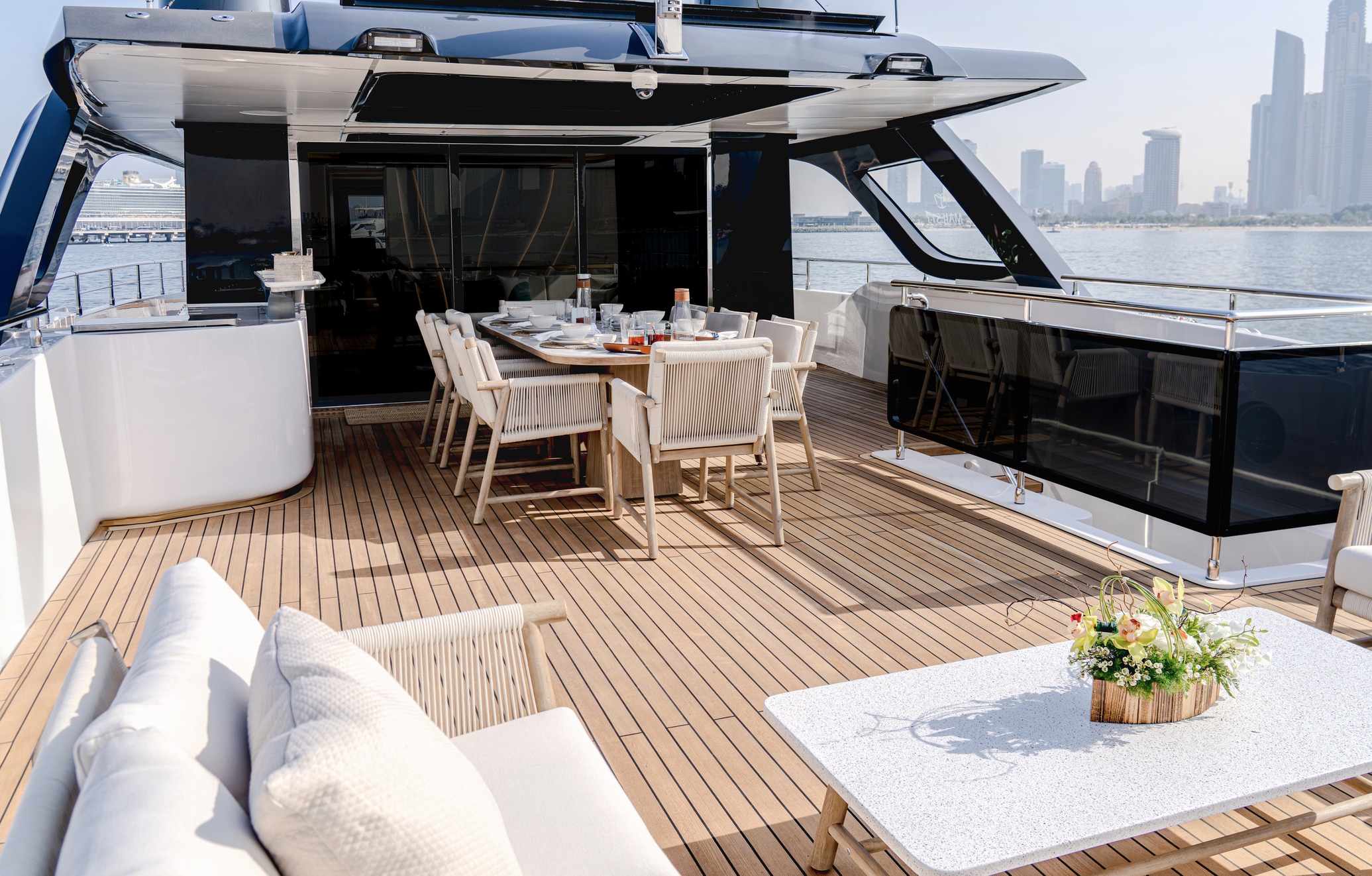 Upper-deck dining with fold-out terrace
