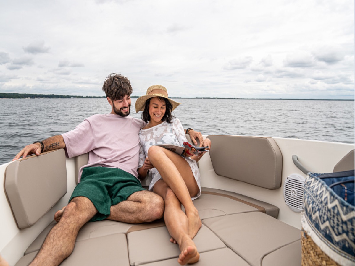 The bow lounge offers space for family and friends to relax