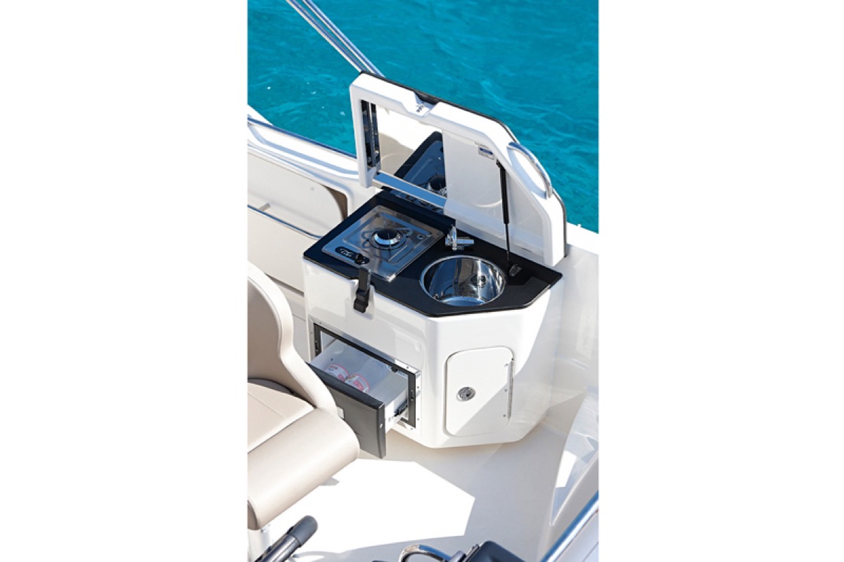 Activ 755 Sundeck helm and galley area