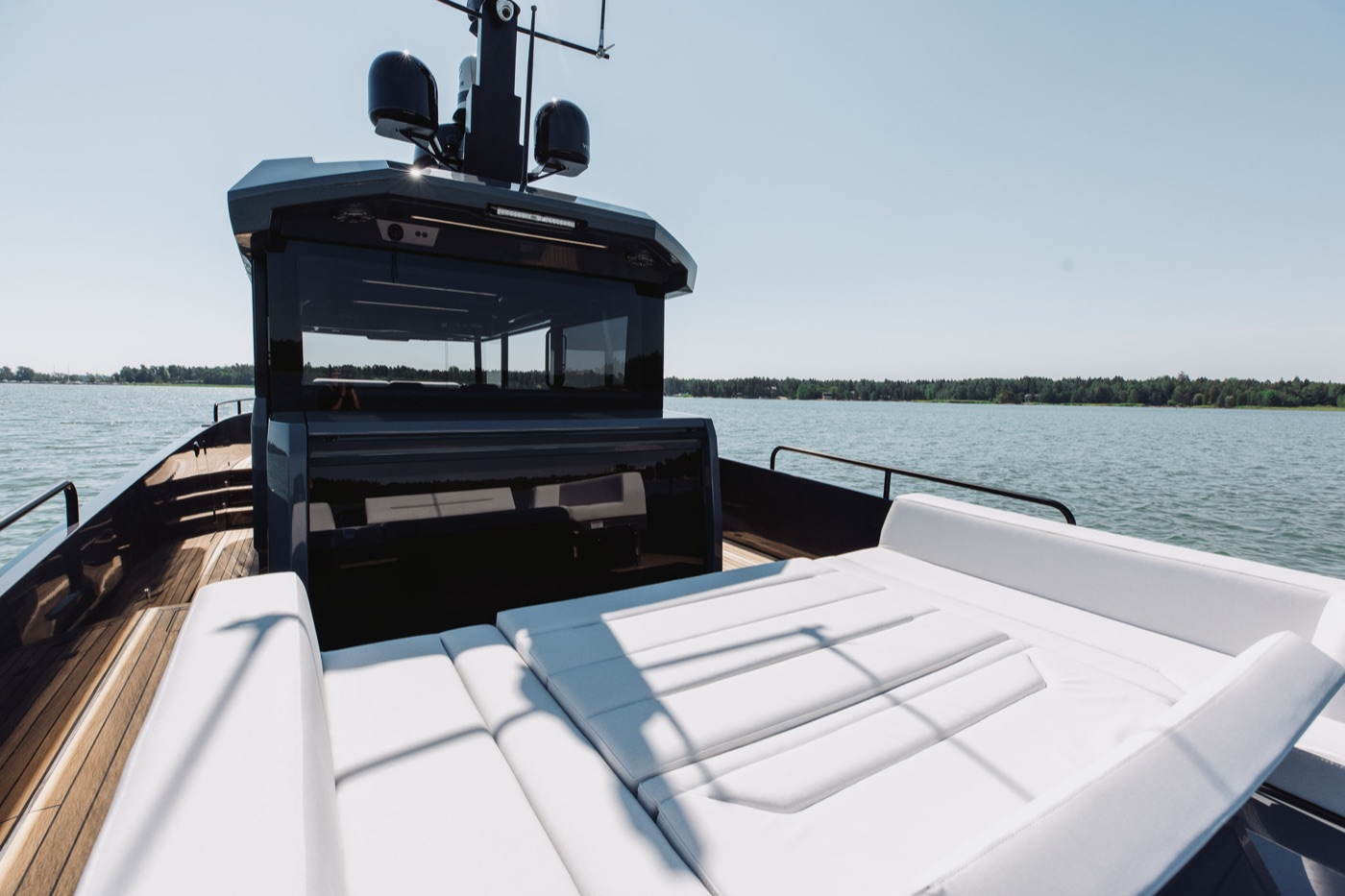 EXPLR 44 foredeck sunpads ahead of the pilothouse